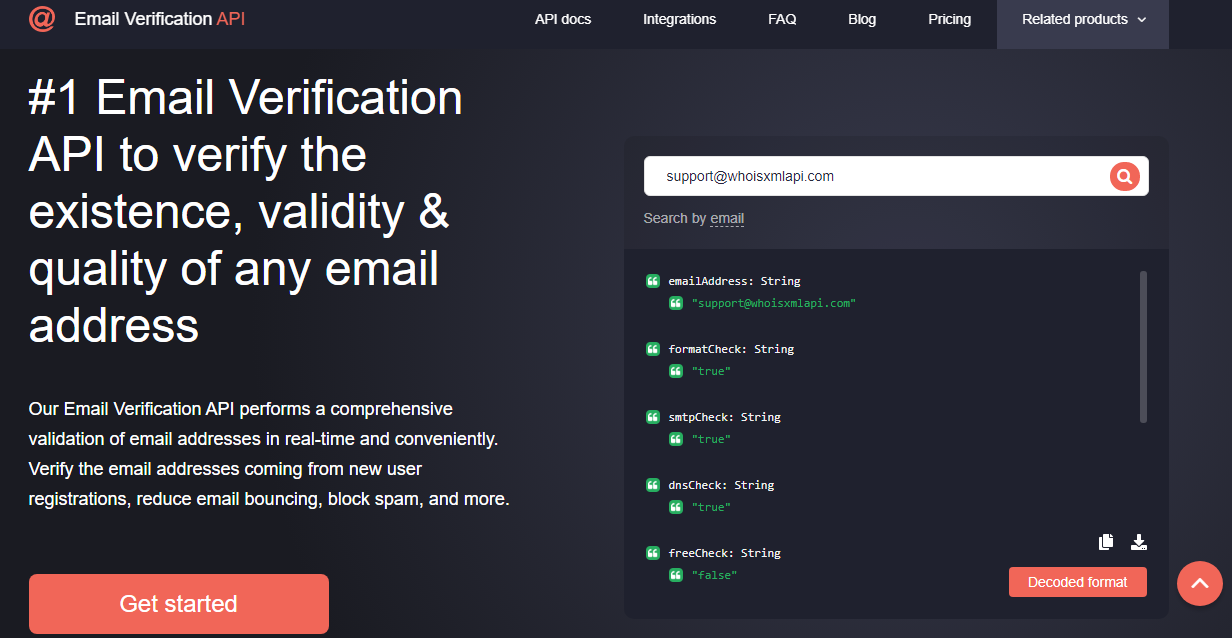 screenshot of Email Verification API